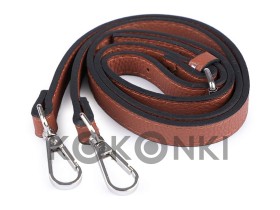 Uchwyt / rączka do torby z karabińczykami / długość regulowana 113 - 123 cm /eko skóra / brąz / nikiel / 1 szt.
