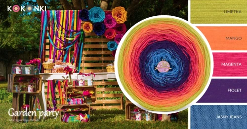 KOKONEK_Classic B190 Garden party - Limetka/mango/magenta/fiolet/jeans melanż, 3 nitki, 1500 m, 300 g - GOTOWY