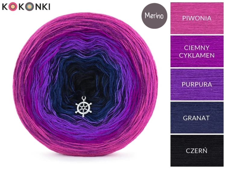 KOKONEK Merino 717 Dreamer - Piwonia/ciemny cyklamen/purpura/granat/czerń