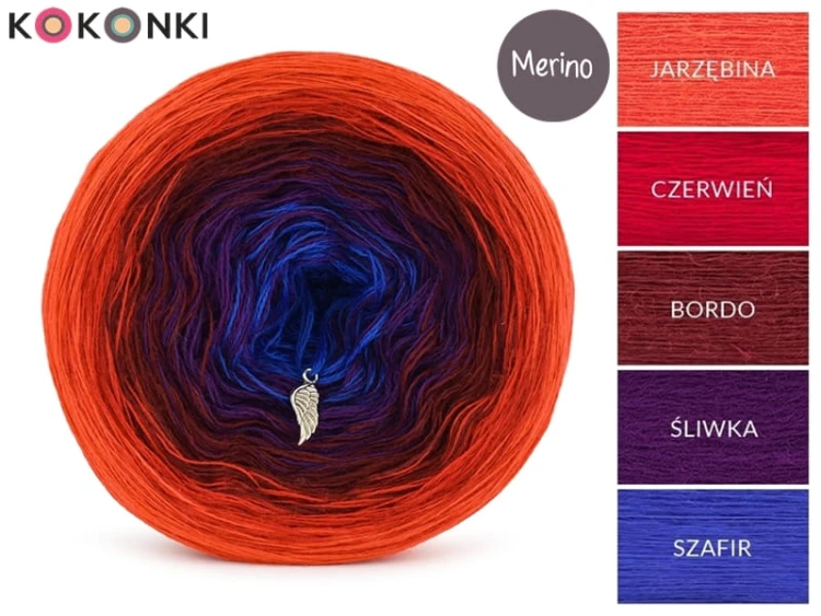 KOKONEK Merino 725 Lock heart - Jarzębina/czerwień/bordo/śliwka/szafir