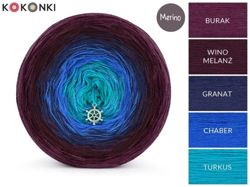 KOKONEK Merino 726 In the end - Burak/wino melanż/granat/chaber/turkus