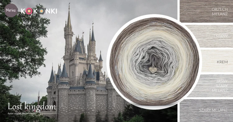 KOKONEK Merino 727 Lost kingdom - Orzech melanż/lniany/krem/jasny szary melanż/szary melanż