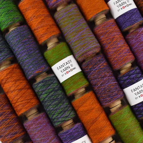 Nić fantazyjna FANTASY YARN by KOKONKI / tęcza alpaca-wool / halloween / szpulka ~ 700 m