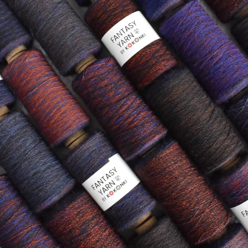 Nić fantazyjna FANTASY YARN by KOKONKI / tęcza alpaca-wool / burza / szpulka ~ 700 m
