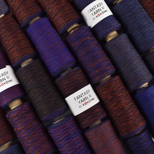 Nić fantazyjna FANTASY YARN by KOKONKI / tęcza alpaca-wool / burza / szpulka ~ 700 m