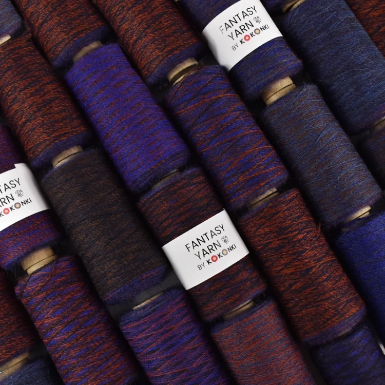 Nić fantazyjna FANTASY YARN by KOKONKI / tęcza alpaca-wool / burza / szpulka ~ 700 m