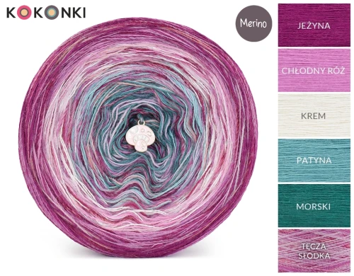 KOKONEK Rare Merino R127 - Jeżyna/chłodny róż/krem/patyna/morski + tęcza słodka