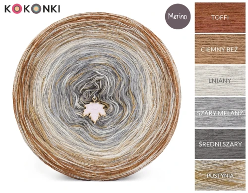 KOKONEK Rare Merino R129 - Toffi/ciemny beż/lniany/szary melanż/średni szary + tęcza pustynia