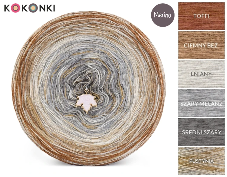 KOKONEK Rare Merino R129 - Toffi/ciemny beż/lniany/szary melanż/średni szary + tęcza pustynia