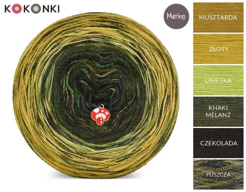 KOKONEK Rare Merino R131 - Musztarda/złoty/limetka/khaki melanż/czekolada + tęcza puszcza