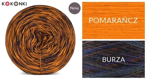 KOKONEK Rare Merino R122 - Pomarańcz + tęcza burza