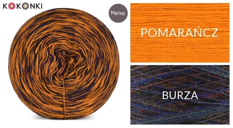 KOKONEK Rare Merino R122 - Pomarańcz + tęcza burza
