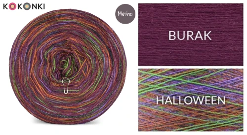 KOKONEK Rare Merino R126 - Burak + tęcza halloween