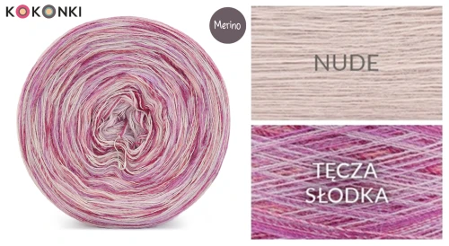 KOKONEK Rare Merino R128 - Nude + tęcza słodka