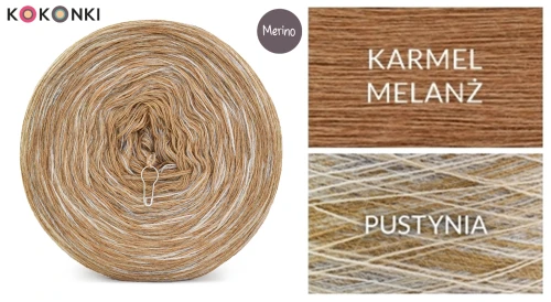 KOKONEK Rare Merino R130 - Karmel melanż + tęcza pustynia