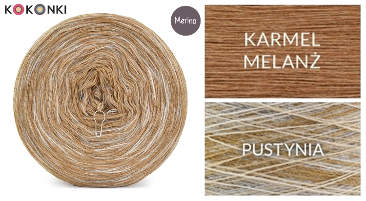 KOKONEK Rare Merino R130 - Karmel melanż + tęcza pustynia