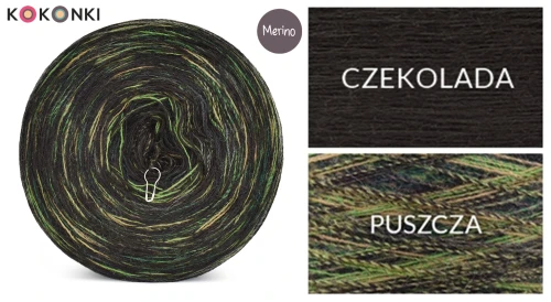 KOKONEK Rare Merino R132 - Czekolada + tęcza puszcza