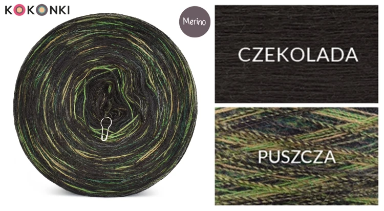 KOKONEK Rare Merino R132 - Czekolada + tęcza puszcza