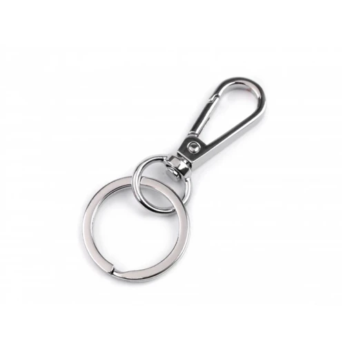 Karabińczyk metalowy z kółkiem / 15 x 38 mm / nikiel / 1 szt.