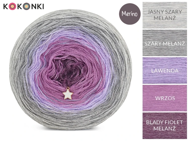 KOKONEK Merino 788 Twinkle twinkle - Jasny szary melanż/szary melanż/lawenda/wrzos/blady fiolet melanż