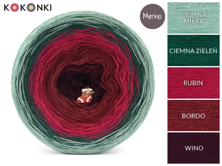 KOKONEK Merino 791 Christmas market - Ciemna mięta/ciemna zieleń/rubin/bordo/wino