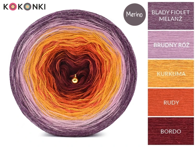 KOKONEK Merino 795 Gift maker - Blady fiolet melanż/brudny róż/kurkuma/rudy/bordo