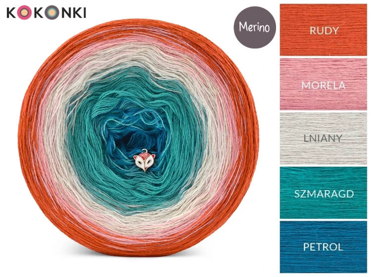 KOKONEK Merino 796 Old Boy - Rudy/morela/lniany/szmaragd/petrol