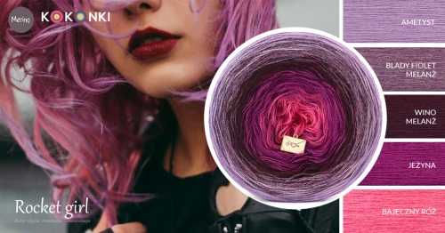 KOKONEK Merino 798 Rocket Girl - Ametyst/blady fiolet melanż/wino melanż/jeżyna/bajeczny róż