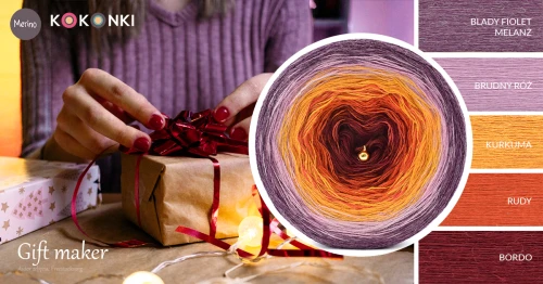 KOKONEK Merino 795 Gift maker - Blady fiolet melanż/brudny róż/kurkuma/rudy/bordo