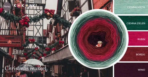 KOKONEK Merino 791 Christmas market - Ciemna mięta/ciemna zieleń/rubin/bordo/wino