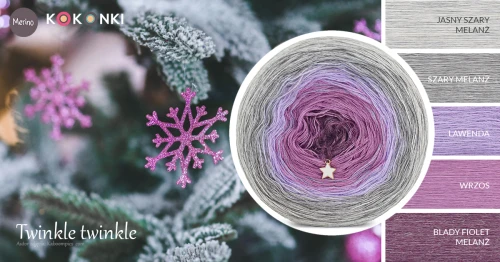 KOKONEK Merino 788 Twinkle twinkle - Jasny szary melanż/szary melanż/lawenda/wrzos/blady fiolet melanż