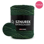 PREMIUM sznurek bawełniany by KOKONKI 5mm / rolka 100m / butelkowa zieleń + złoty LUREX - OUTLET