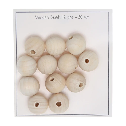 Koraliki drewniane Go handmade / 20 mm / otwór 4 mm / naturalny / 12 szt.