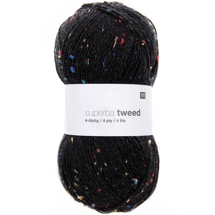 Włóczka skarpetkowa Rico Design Superba Tweed 4ply 008 / czerń