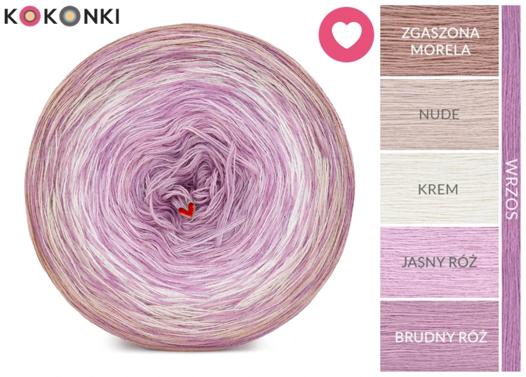 KOKONEK Rare Merino W09 Walentynki - Zgaszona morela/nude/krem/jasny róż/brudny róż + wrzos