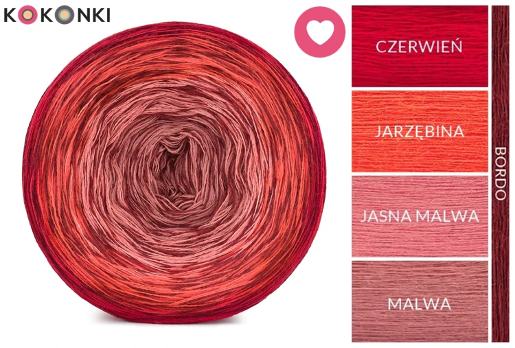 KOKONEK Rare Merino W07 Walentynki - Czerwień/jarzębina/jasna malwa/malwa + bordo