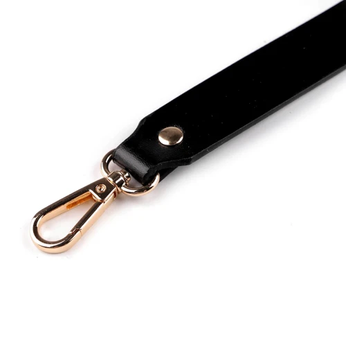 Uchwyt / rączka do torby z eko skóry z karabińczykiem / 108 cm / czerń-złoto