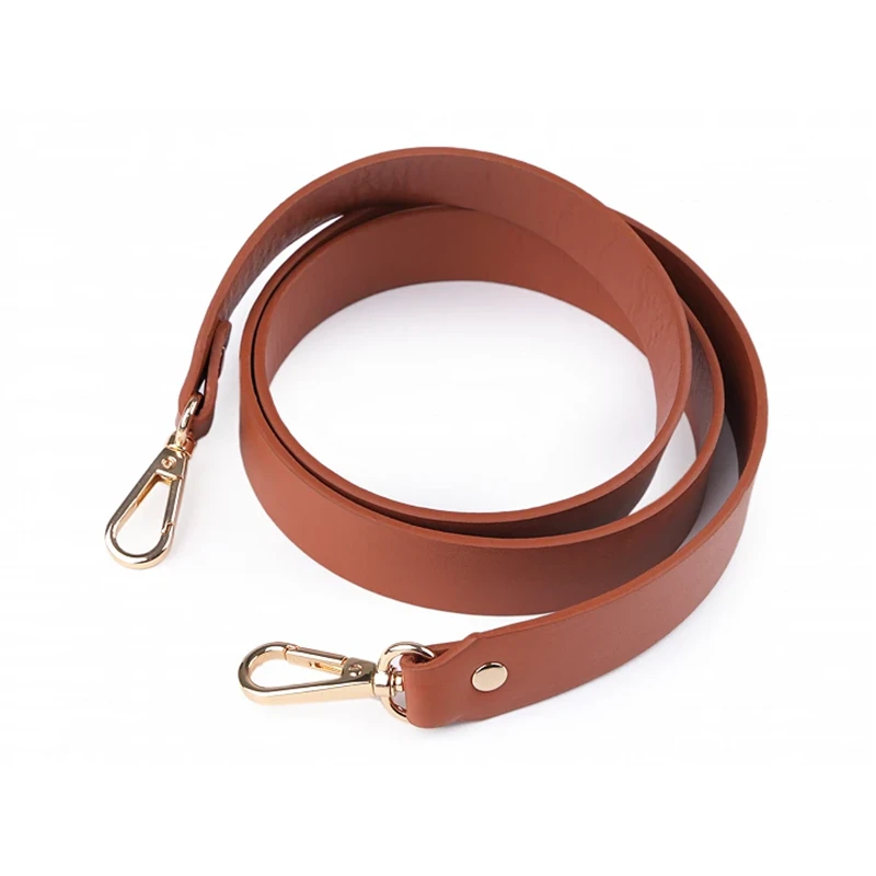 Uchwyt / rączka do torby z eko skóry z karabińczykiem / 108 cm / brąz-złoto / 890715
