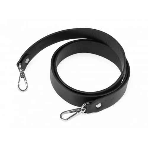 Uchwyt / rączka do torby z eko skóry z karabińczykiem / 108 cm / czerń-nikiel / 890715