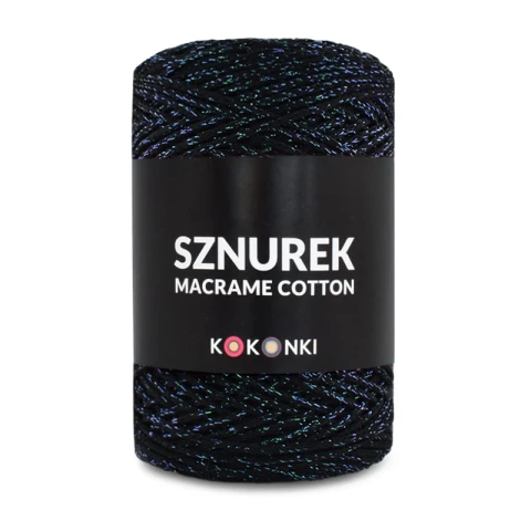 Sznurek Macrame Cotton Shine by KOKONKI 2mm / rolka 200m / 298 czerń + skarabeusz LUREX