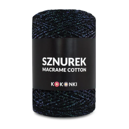Sznurek Macrame Cotton Shine by KOKONKI 2mm / rolka 200m / czerń + skarabeusz LUREX