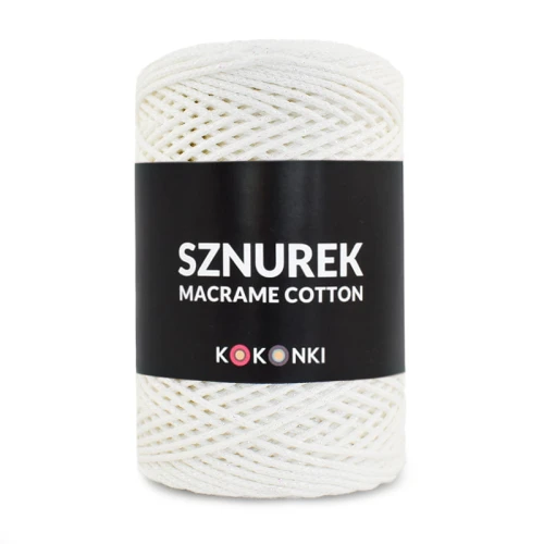 Sznurek Macrame Cotton Shine by KOKONKI 2mm / rolka 200m / ecru + opalizujący LUREX