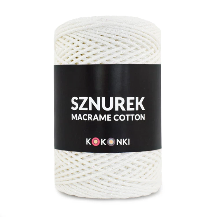 Sznurek Macrame Cotton Shine by KOKONKI 2mm / rolka 200m / ecru + opalizujący LUREX