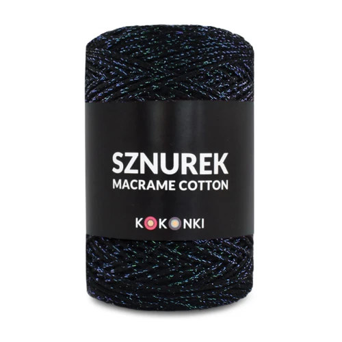 Sznurek Macrame Cotton Shine by KOKONKI 2mm / rolka 200m / czerń + skarabeusz LUREX (wiązany)