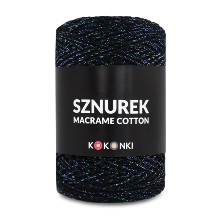 Sznurek Macrame Cotton Shine by KOKONKI 2mm / rolka 200m / czerń + skarabeusz LUREX (wiązany)