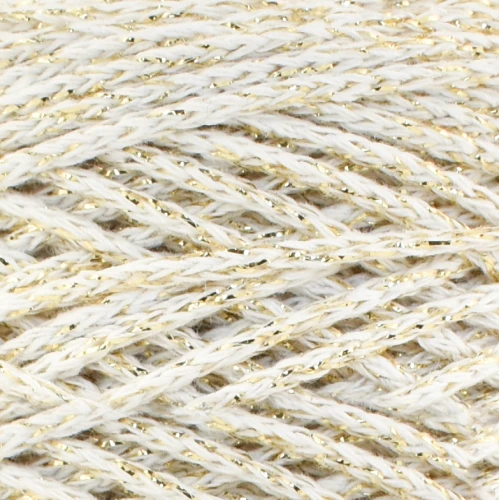 Sznurek Macrame Cotton Shine by KOKONKI 2mm / rolka 200m / krem + złoty LUREX (wiązany)