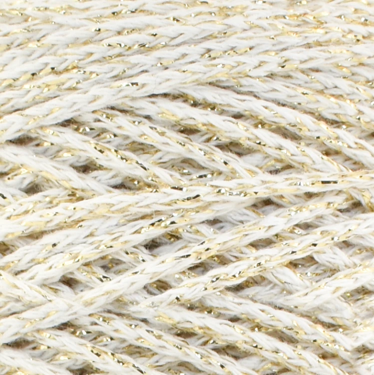 Sznurek Macrame Cotton Shine by KOKONKI 2mm / rolka 200m / krem + złoty LUREX (wiązany)