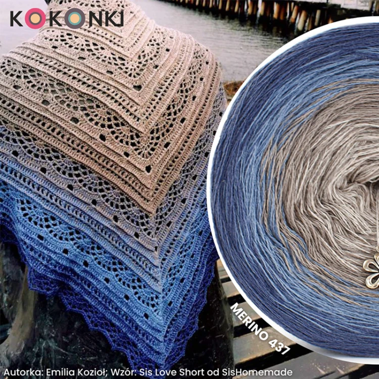 Autorka: Emilia Kozioł; Wzór: Sis Love Short od SisHomemade; 1200m; szydełko: 2,5mm; Wymiary chusty: 1,60 cm x 75 cm
