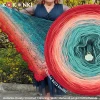 Autorka chusty: CrocheT Tailoring; Wzór: Mehendi od Crochethands; Szydełko: 3 mm; Wymiary przed blokowaniem:
75x164 cm; Wymiary po blokowaniu: 78x185 cm
