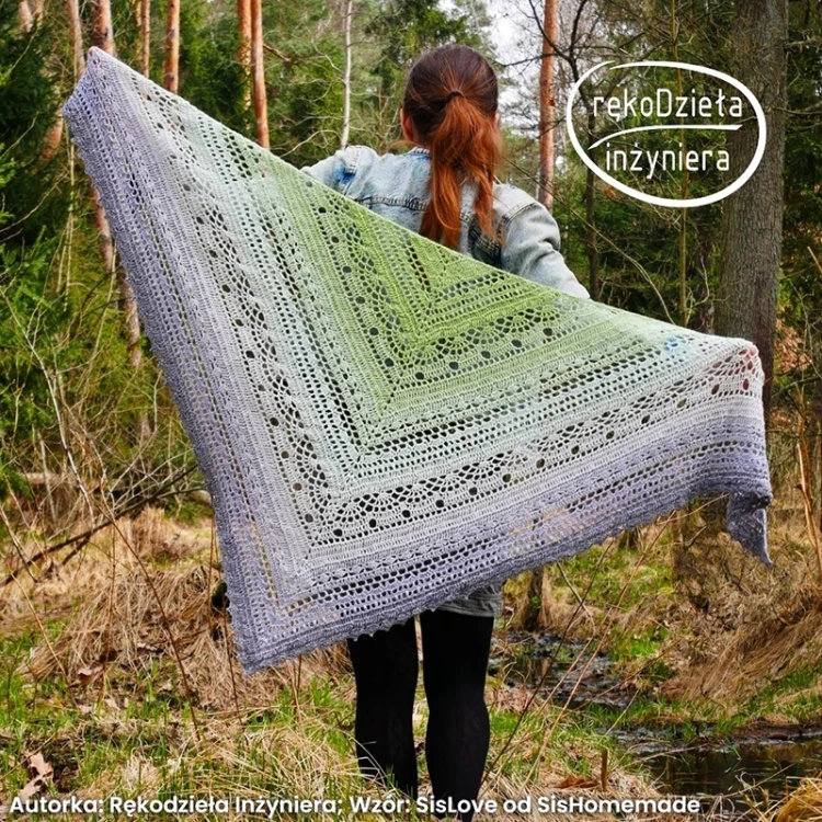Autorka: Rękodzieła Inżyniera; Wzór: SisLove od SisHomemade; Szydełko: 3,5 mm; Wymiary: 165x85 cm